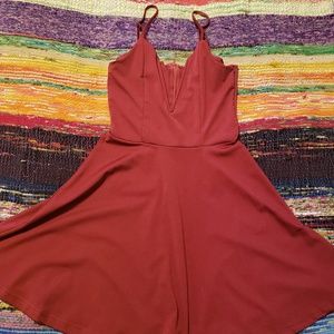 Sexy Red V Neck Skater Dress